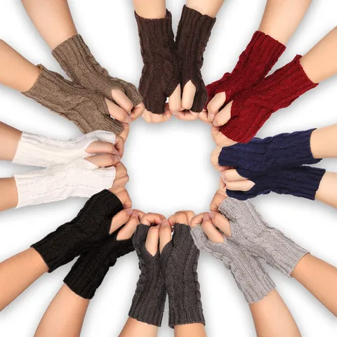 Women Cable Knit Fingerless Gloves Winter Warm Acrylic Half Finger Hand Warmers Soft Stretchy Mittens For Typing Driving