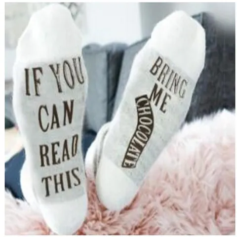 If You Can Read This Bring Me Chocolate Funny Letter Print Socks Cotton Blend Jacquard Casual Crew Socks For Men Women