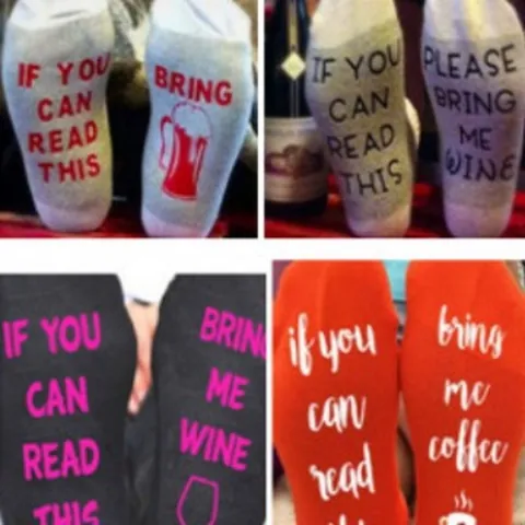 Unisex Fun Novelty Cotton Letter Print Socks If You Can Read This Beer Wine Coffee Mid-Calf Crew Socks For Men Women