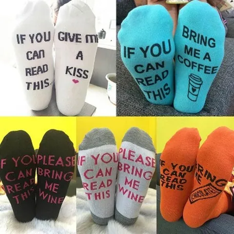 Novelty Fun Letter Print Cotton Blend Socks If You Can Read This Bring Me Wine Coffee Gift Ankle Crew Jacquard Casual Socks
