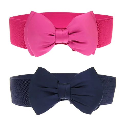 Dames Grote Maat Elastische Taille Riem Chiffon Grote Strik Tailleband Mode Jurk Accessoire Damesachtig Effen Kleur Stretch Gordel