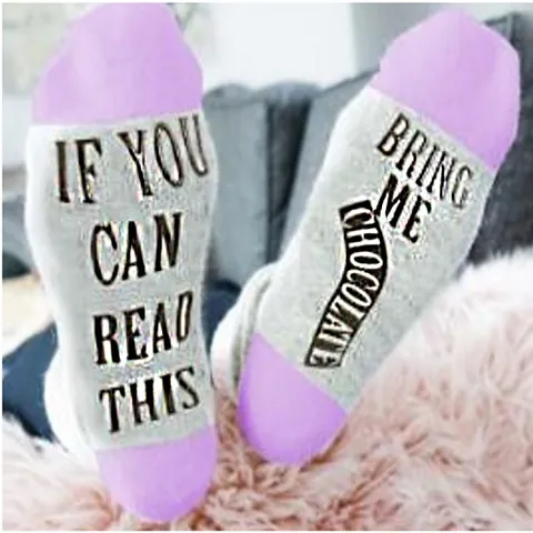 If You Can Read This Bring Me Chocolate Funny Letter Print Socks Cotton Blend Jacquard Casual Crew Socks For Men Women