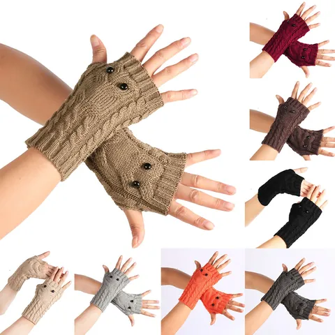 Uil Gebreide Vingerloze Handschoenen Dames Kabelgebreide Winter Warme Handwarmers Acryl Gehaakte Halve Vinger Wanten