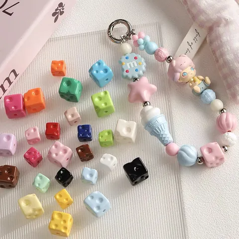 Lacquered Acrylic Beads Cheese Cube Shape Square Straight Hole For DIY Jewelry Making Phone Chain Keychain Accessories