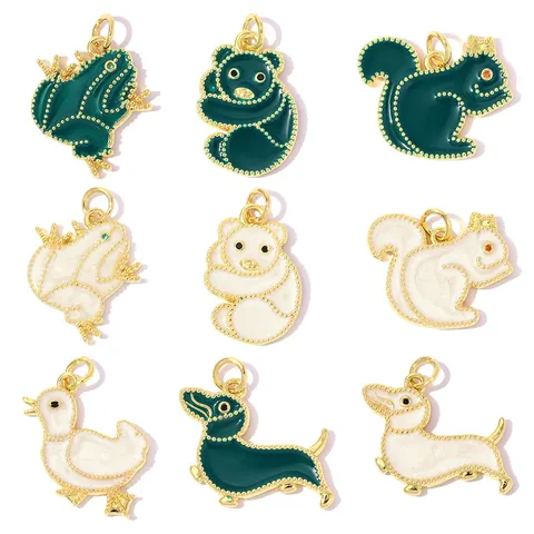Copper Enamel Animal Charms With Zirconia Bear Frog Squirrel Duck Dachshund Dog DIY Pendant Jewelry Making Accessories