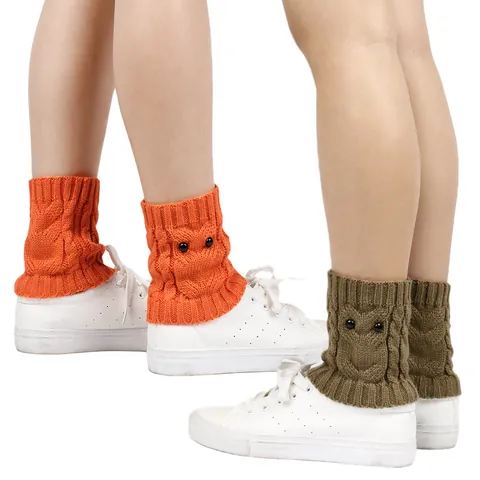 Owl Pattern Cable Knit Leg Warmers For Women Winter Warm Crochet Boot Cuffs Short Slouch Sock Covers