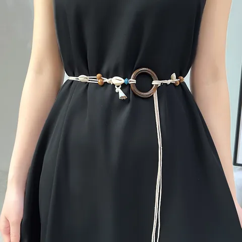 Bohemian Hand Woven Waist Chain For Women Vintage Shell Wood Bead Tassel Body Chain Ethnic Braided Belt Decoration For Dress