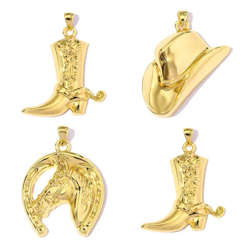 Vintage 18K Vergoldeter Kupfer Cowboyhut Pferdekopf Hufeisen Stiefel Anhänger DIY Schmuckherstellung Zubehör Für Damen