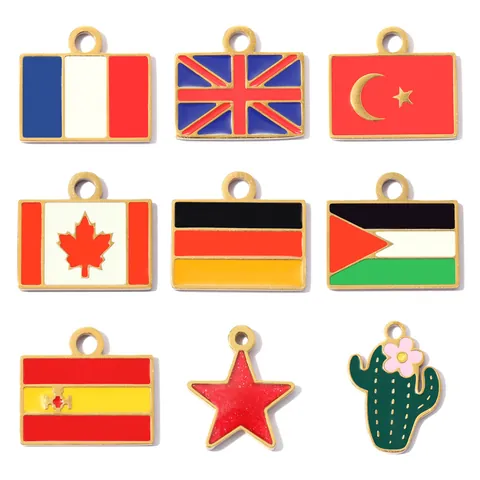 Stainless Steel Flag Pendant Charm DIY Jewelry Making Enamel National Flag Rectangular Star Cactus Shape Necklace Findings