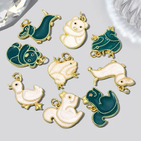 Copper Enamel Animal Charms With Zirconia Bear Frog Squirrel Duck Dachshund Dog DIY Pendant Jewelry Making Accessories