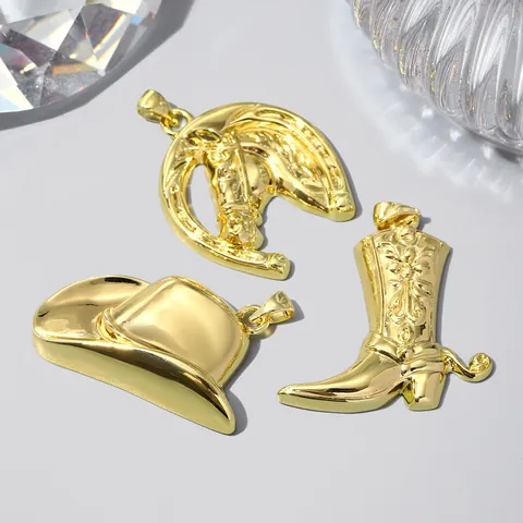 Vintage 18K Vergoldeter Kupfer Cowboyhut Pferdekopf Hufeisen Stiefel Anhänger DIY Schmuckherstellung Zubehör Für Damen