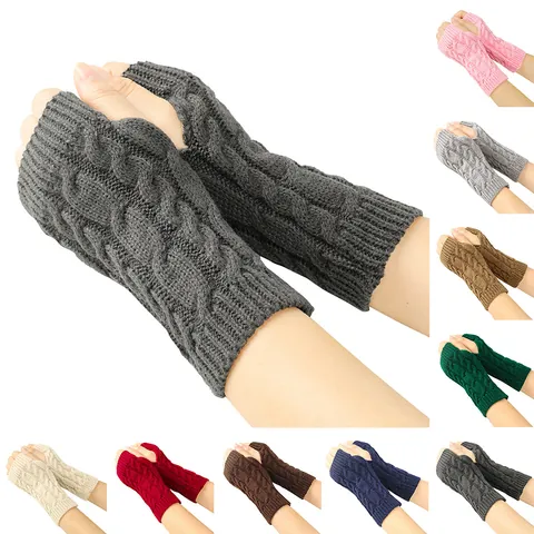 Women Cable Knit Fingerless Gloves Autumn Winter Warm Long Arm Warmers With Thumb Hole Soft Acrylic Mittens Cold Weather Accessory