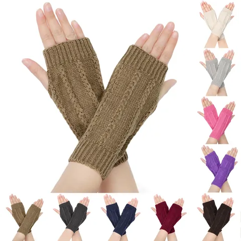 Acrylic Cable Knit Fingerless Gloves Winter Warm Thumb Hole Arm Sleeves Wrist Warmer Mittens For Men Women Outdoor Daily Wear