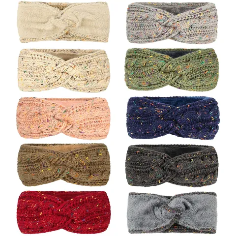 Damen Winter Verdicktes Gestricktes Stirnband Mit Regenbogensprenkel Gekreuzter Ohrenwärmer Mit Kunstfleece-Futter Acryl Haarband