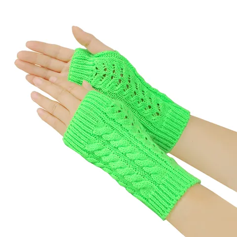 Women Winter Warm Fingerless Gloves Cable Knit Acrylic Mittens Hollow Out Crochet Arm Warmers For Autumn Outdoor Casual Daily Wear Fashion Accessoires