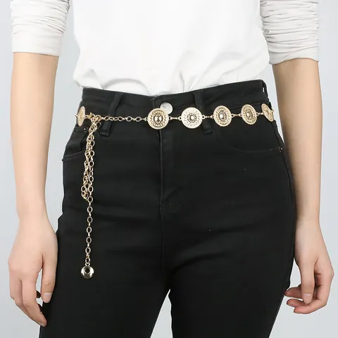 Cintura a Catena da Vita Sottile in Metallo Vintage da Donna per Abito Foglia Cerchio Cavo Catena per il Corpo Decorativa Regolabile Oro Argento Gioielli