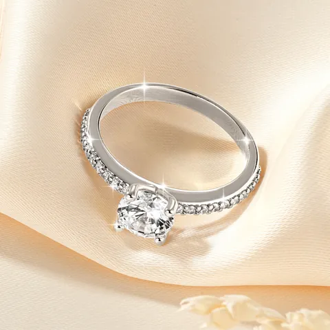 Eleganter Kupfer Moissanit Ring Für Damen Luxus Rundschliff Funkelnder Eingelegter Schmuck Verstellbarer Mode Fingerring