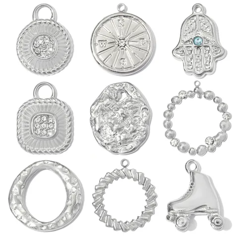Roestvrij Staal Hand Van Fatima Kompas Rolschaats Hanger DIY Sieraden Voor Dames Strass Titanium Staal Charms Voor Ketting