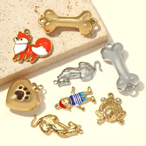 Titanium Steel DIY Pendant Charms Enamel Fox Boy Frog Bone Leopard Shapes For Jewelry Making Necklace Bracelet Accessory Only