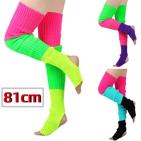 Women's Extra Long Acrylic Knit Leg Warmers Multicolor Striped Slouch Socks Winter Warm Thick Ribbed Dance Yoga Footless Hose