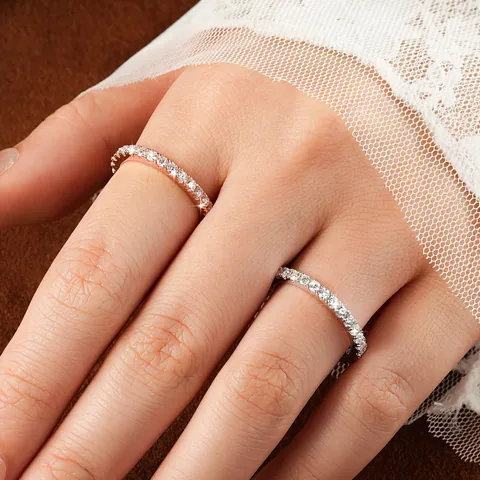Luxus Moissanit Eternity Band Ring Für Damen 14K Vergoldetes Kupfer Full Star Pave Stapelbarer Ring Hochzeit Party Schmuck