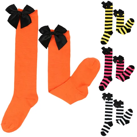 Kids Halloween Bow High Socks Girls Striped Over The Knee Princess Socks Autumn Winter Cute Decorative Stockings For Party