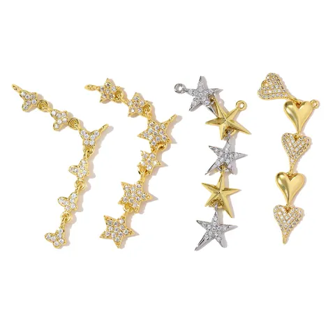 Copper Zirconia Pendant Butterfly Star Heart Long Tassel Charms For DIY Necklace Earring Making Gold Plated Jewelry Accessories
