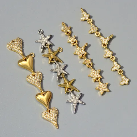 Copper Zirconia Pendant Butterfly Star Heart Long Tassel Charms For DIY Necklace Earring Making Gold Plated Jewelry Accessories