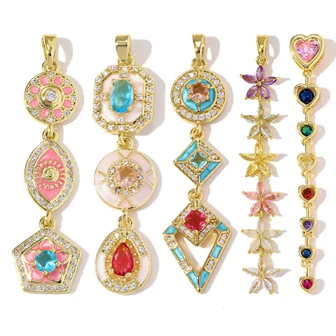 Copper Zirconia Evil Eye Heart Flower Long Tassel Pendant DIY Jewelry Making Accessories 18K Gold Plated Necklace Pendants For Women