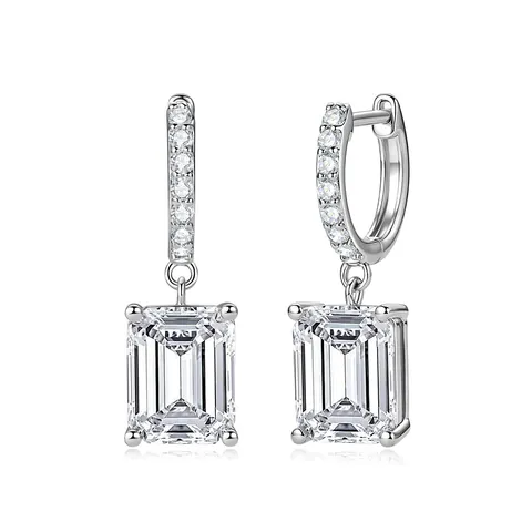 Elegant Emerald Cut Moissanite Hoop Drop Earrings For Women Copper Electroplated Rhinestone Inlaid Dangle Earrings Jewelry