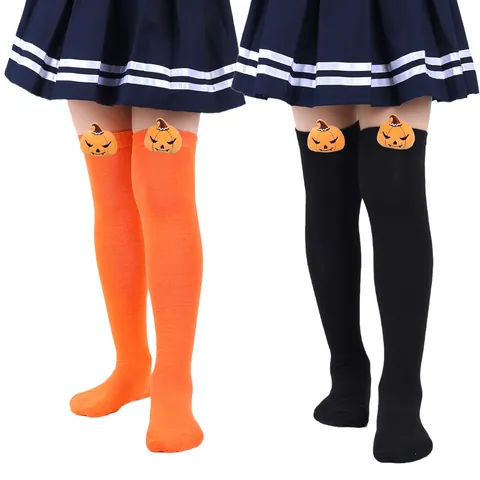 Halloween Children Over-Knee Socks With Plush 3D Pumpkin Decoration Striped Long Socks For Girls Boys Cosplay Party