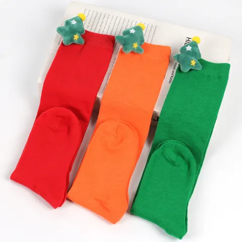 Children Christmas Over The Knee Socks Polyester Cartoon Plush Doll 3D Tree Striped High Stockings For Kids Girls Party