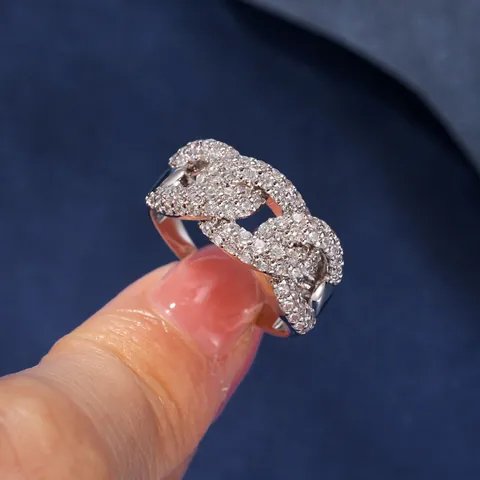 Anillo de Eslabón Cubano de Cobre Circonia para Mujer Anillo Geométrico Pave Joyería de Moda Lujo Ligero Accesorio de Dedo