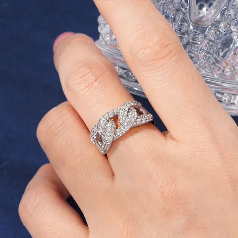 Anillo de Eslabón Cubano de Cobre Circonia para Mujer Anillo Geométrico Pave Joyería de Moda Lujo Ligero Accesorio de Dedo