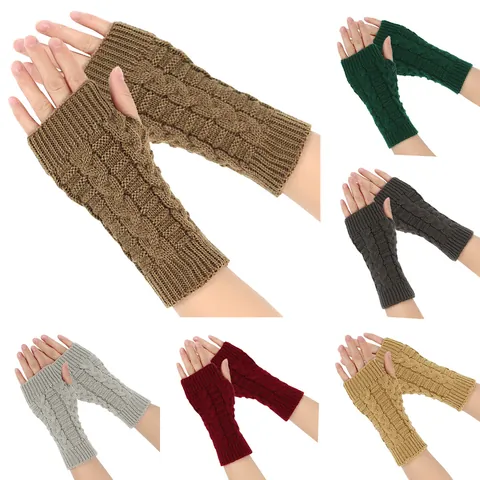 Winter Warm Cable Knit Fingerless Gloves For Women Men Acrylic Soft Half Finger Mitten Outdoor Cycling Arm Warmers Accessory