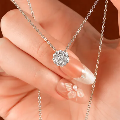 14K Goldgefüllte Moissanit Anhänger Halskette Elegant Sieben-Stein Schneeflocke Blume Cluster Schlüsselbein Kette Schmuck Damen Geschenk