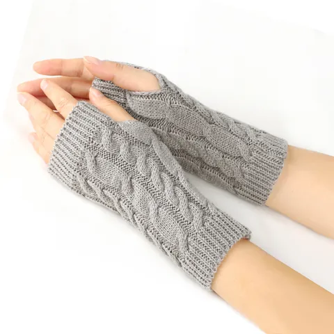 Women Cable Knit Fingerless Gloves Autumn Winter Warm Long Arm Warmers With Thumb Hole Soft Acrylic Mittens Cold Weather Accessory