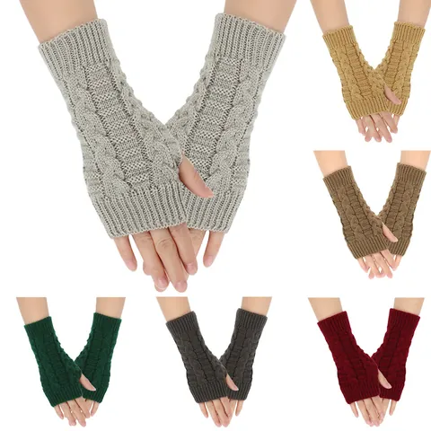 Winter Warm Cable Knit Fingerless Gloves For Women Men Acrylic Soft Half Finger Mitten Outdoor Cycling Arm Warmers Accessory