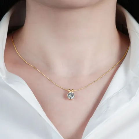 Klassische Sechs-Klauen Moissanit Halskette D-Farbe Rundschliff Kupfer Goldgefüllt Box-Kette Minimalistischer Anhänger Schmuck Für Damen
