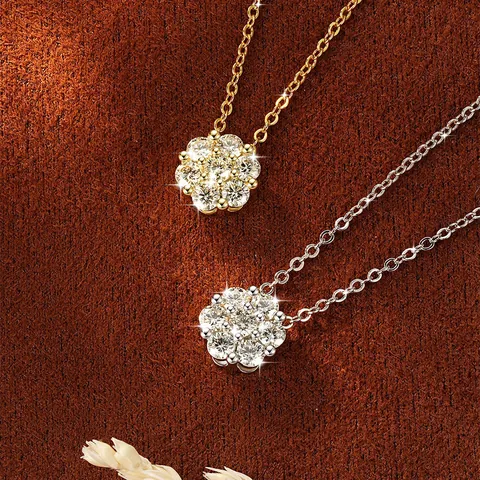 14K Goldgefüllte Moissanit Anhänger Halskette Elegant Sieben-Stein Schneeflocke Blume Cluster Schlüsselbein Kette Schmuck Damen Geschenk