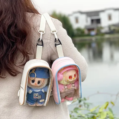 Transparente PVC Puppen-Displaytasche Für Baumwollpuppen Klare Plüschtier-Aufbewahrungstasche Mit Haken Schultergurt Reisetasche