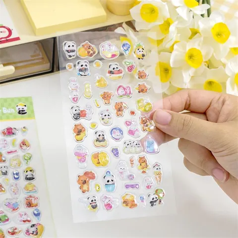3D Reliëf Kristallen Stickers Cartoon Dier Fruit Waterdicht PVC Decoratieve Decals Voor DIY Telefoonhoesje Journaal Briefpapier Kinderen Meisjes