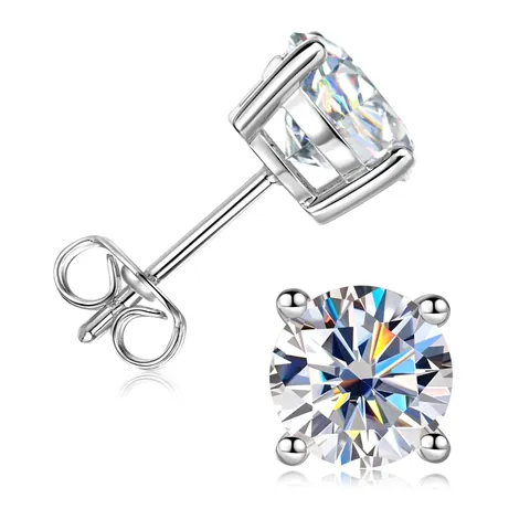 Klassische Vier-Krappen Moissanit Ohrstecker 14K Gold Vergoldetes Kupfer Einfacher Täglicher Unisex Schmuck Funkelnde Moissanit Ohrringe