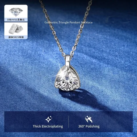 D Farbe Moissanit Dreieck Anhänger Halskette 925 Sterlingsilber Minimalistische Schlüsselbein Kette Schmuck Damen GRA Zertifikat