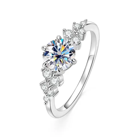 Moissanit Verlobungsring Mit Sechs Zacken Für Damen Sternenstrahlen-Design Hochzeitsring Vergoldetes Kupfer High-End Nischenstil Fingerschmuck