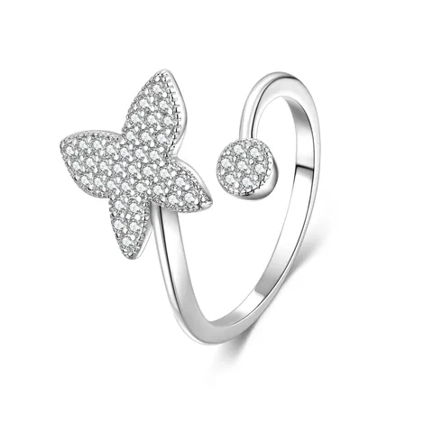 14k Gold Vergoldeter Schmetterling Ring Für Damen Offen Verstellbar Kupfer Strass Fingerring INS Stil Nischendesign Schmuck