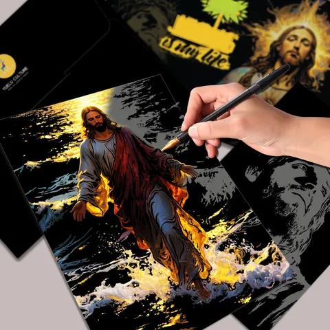 DIY Religious Jesus Scratch Art Set Colorful Scratching Painting With 4 Sheets And Pen Stress Relief Art Gift Home Decor
