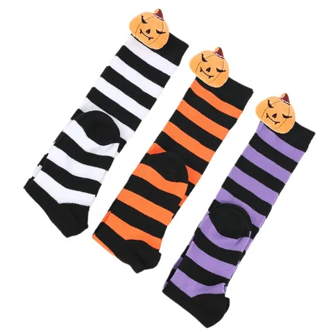Halloween Children Over-Knee Socks With Plush 3D Pumpkin Decoration Striped Long Socks For Girls Boys Cosplay Party