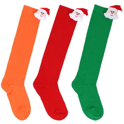 Festive Christmas Santa Claus Doll Over The Knee High Socks Striped Pattern Knitted Long Stockings For Children Girls Winter Autumn Wear