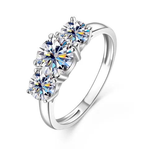 Damen Elegant Kupfer Moissanit Ring Drei-Stein Rundschliff Galvanisiert Luxus Verlobungsring Schmuck Hochzeit Schmuck Geschenk